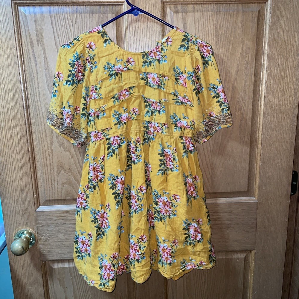 Pink Chicken Girl's Size 12Y Puff Sleeve Beaded Sleeves Floral Pleated